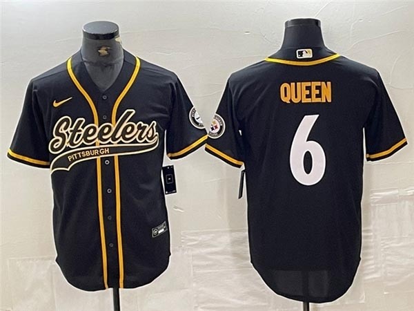 Men's Pittsburgh Steelers #6 Patrick Queen Black Baseball Cool Base Jersey