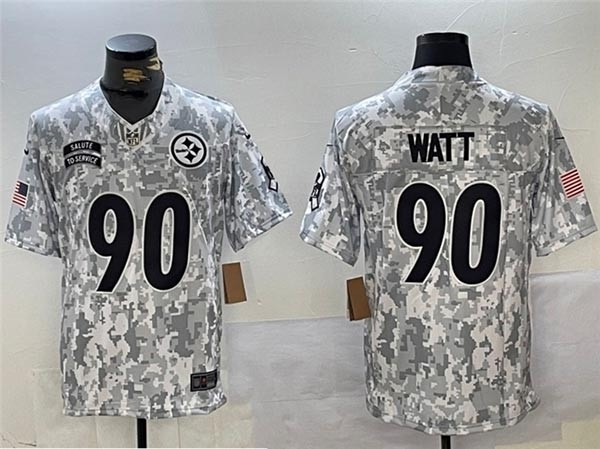 Men's Pittsburgh Steelers #90 T.J. Watt Arctic Camo 2024 Salute To Service Limited Jersey