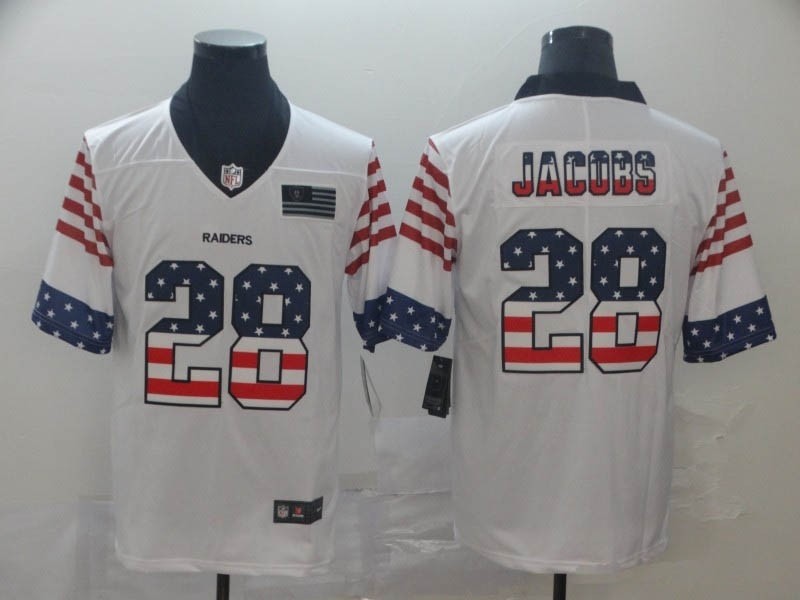 NFL Oakland Raiders #28 Josh Jacobs White Salute To Service USA Flag Fashion Limited Jersey