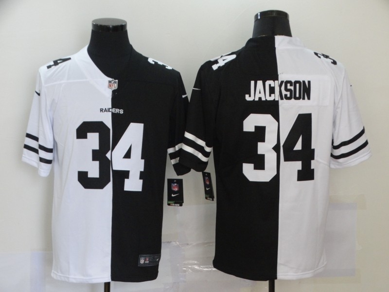 NFL Las Vegas Raiders #34 Bo Jackson Men's Black V White Peace Split Nike Vapor Untouchable Limited Jersey