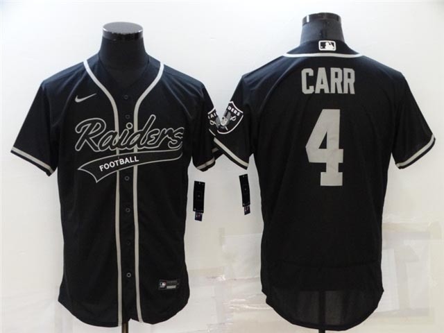 NFL Las Vegas Raiders #4 Derek Carr Black Baseball Flex Base Jersey