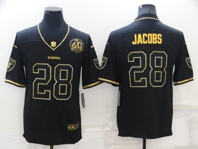 Men's Las Vegas Raiders #28 Josh Jacobs Black Gold With 60th Anniversary Patch Vapor Limited Stitched Jersey