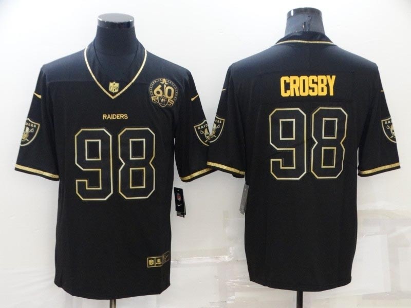 Men's Las Vegas Raiders #98 Maxx Crosby Black Gold With 60th Anniversary Patch Vapor Limited Stitched Jersey