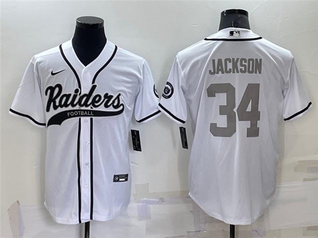 NFL Las Vegas Raiders #34 Bo Jackson White-Silver Baseball Cool Base Jersey