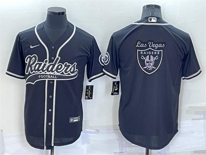 Men's Las Vegas Raiders Black Team Big Logo With Patch Cool Base Stitched Baseball Jersey