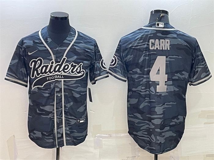 NFL Las Vegas Raiders #4 Derek Carr Grey Camo With Patch Cool Base Stitched Baseball Jersey