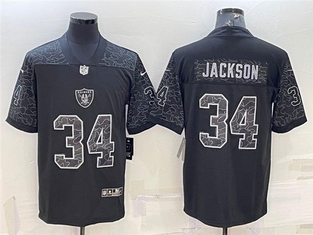 Men's Las Vegas Raiders #34 Bo Jackson Black Reflective Limited Stitched Football Jersey