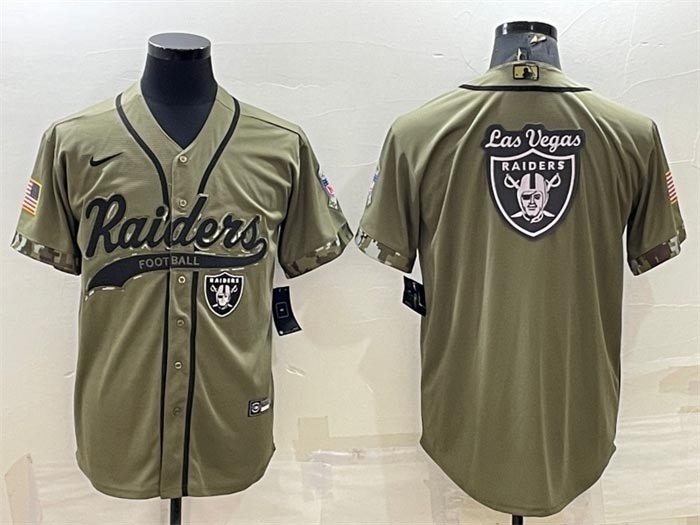 Men's Las Vegas Raiders Olive Salute To Service Team Big Logo Cool Base Stitched Baseball Jersey