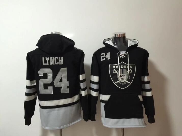 NFL Oakland Raiders #24 Marshawn Lynch Black All Stitched Hooded Sweatshirt