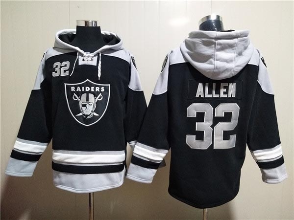 Men's Las Vegas Raiders #32 Marcus Allen Black Ageless Must-Have Lace-Up Pullover Hoodie