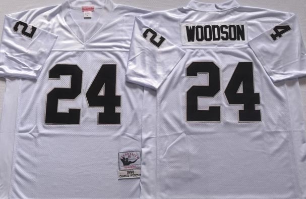 NFL Oakland Raiders #24 Charles Woodson White Throwback Jersey