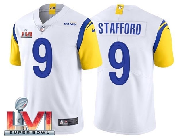 Men's Los Angeles Rams #9 Matthew Stafford 2022 White Super Bowl LVI Vapor Limited Stitched Jersey