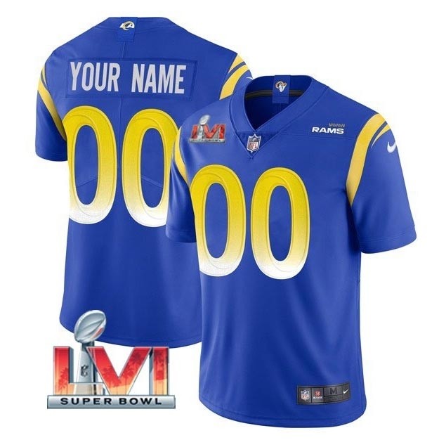 Men's Los Angeles Rams Custom 2022 Royal Super Bowl LVI Vapor Limited Stitched Jersey