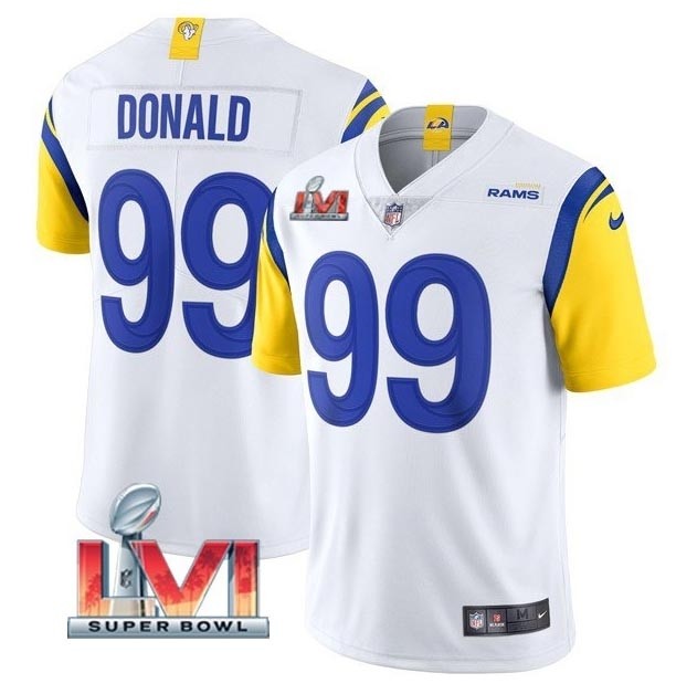 Men's Los Angeles Rams #99 Aaron Donald 2022 White Super Bowl LVI Vapor Limited Stitched Jersey