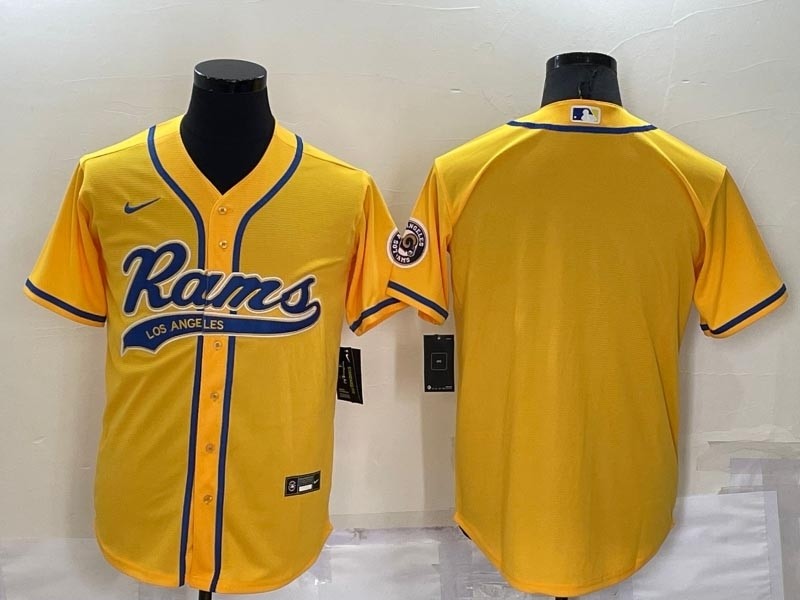 Men's Los Angeles Rams Blank Yellow Stitched Baseball Jersey