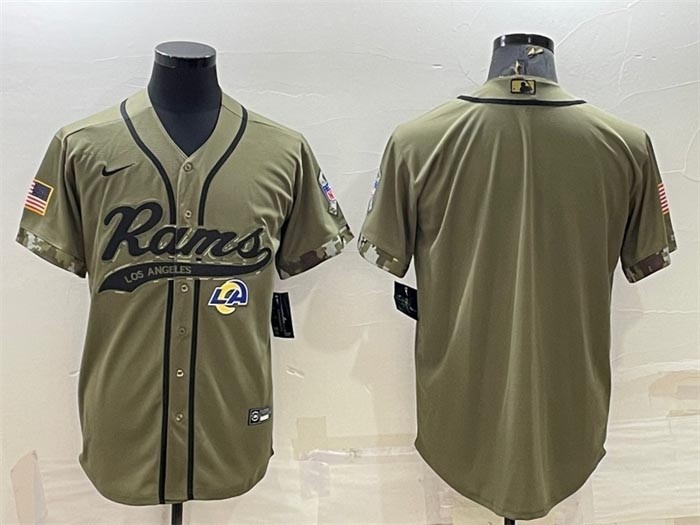 Men's Los Angeles Rams Blank Olive Salute To Service Cool Base Stitched Baseball Jersey