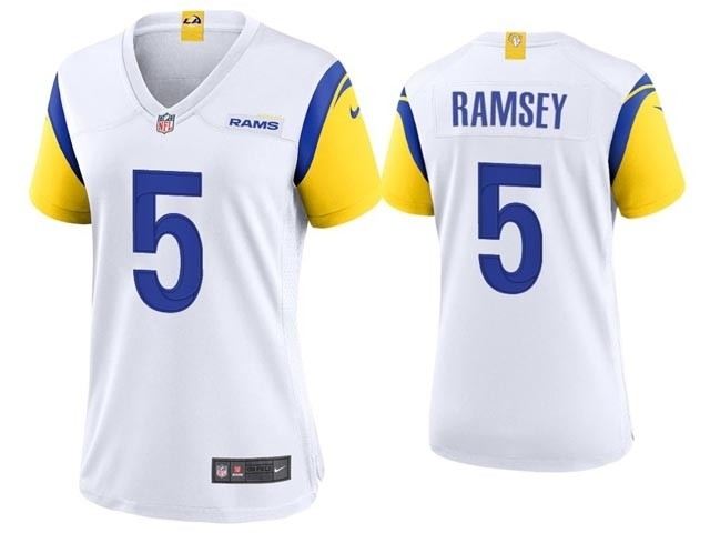 Women's Los Angeles Rams #5 Jalen Ramsey White Vapor Untouchable Limited Stitched Jersey(Run Small)