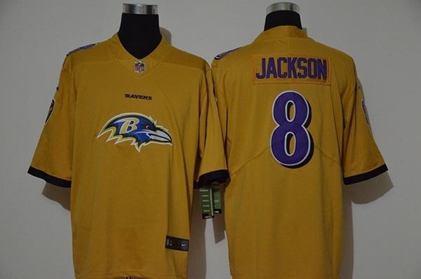 NFL Ravens Lamar Jackson #8 Gold Team Big Logo Vapor Untouchable Limited Jersey