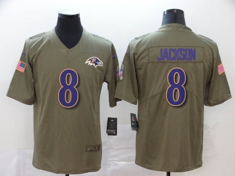 NFL Ravens #8 Lamar Jackson 2017 Olive Salute To Service Limited Jersey