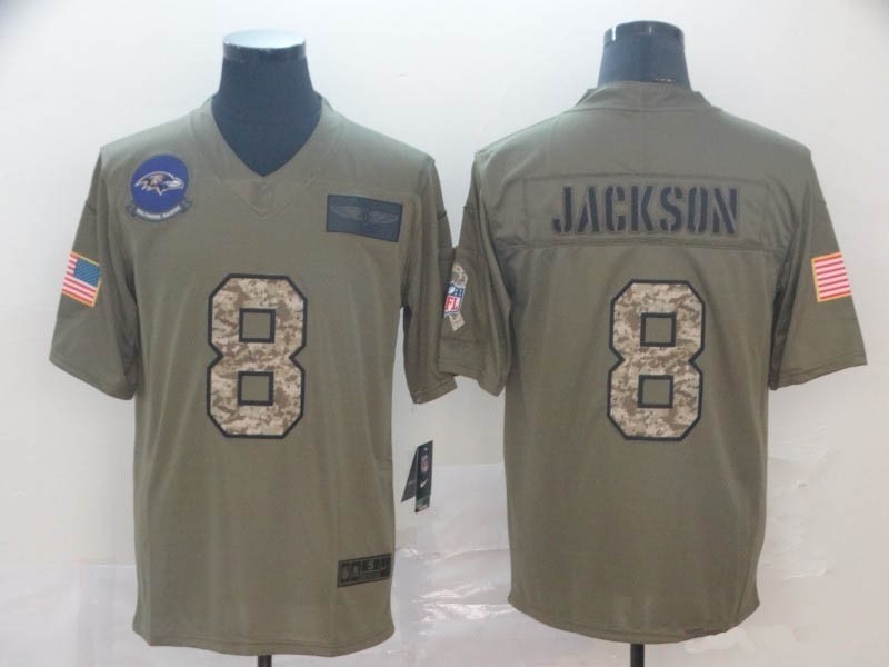 NFL Ravens #8 Lamar Jackson Olive Camo Stitched Limited 2019 Salute To Service Jersey