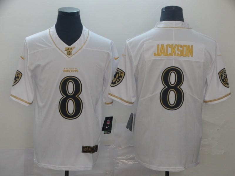 NFL Ravens #8 Lamar Jackson White Gold Vapor Untouchable Limited Jersey