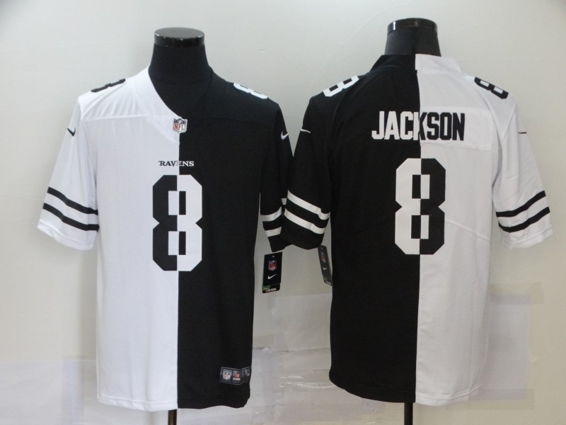 NFL Baltimore Ravens #8 Lamar Jackson Men's Black V White Peace Split Nike Vapor Untouchable Limited Jersey