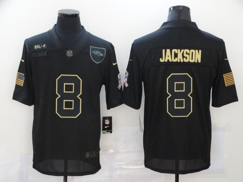 Nike Ravens #8 Lamar Jackson Black 2020 Salute To Service Limited Jersey