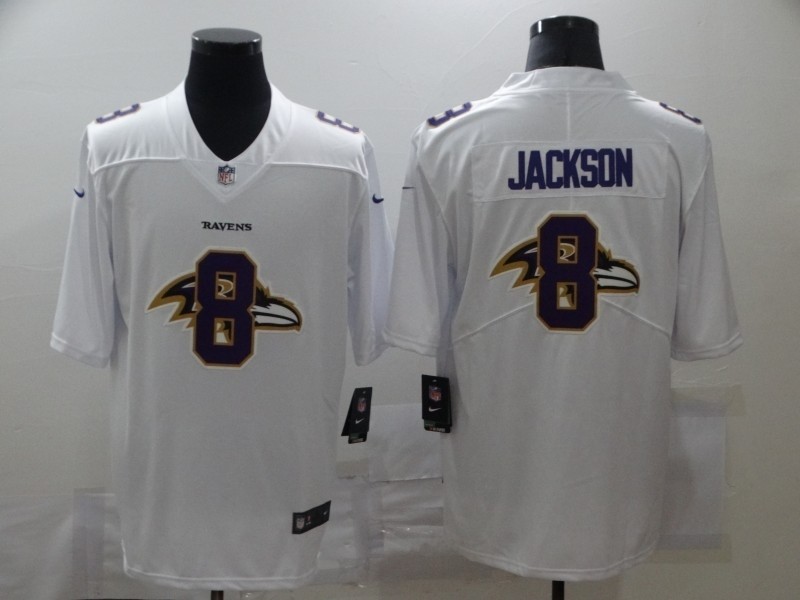 Nike Ravens #8 Lamar Jackson White Shadow Logo Limited Jersey