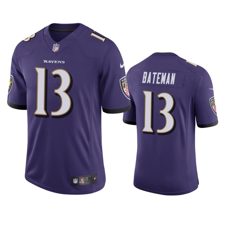 Men's Ravens #13 Rashod Bateman Purple Vapor Limited 2021 NFL Draft Jersey