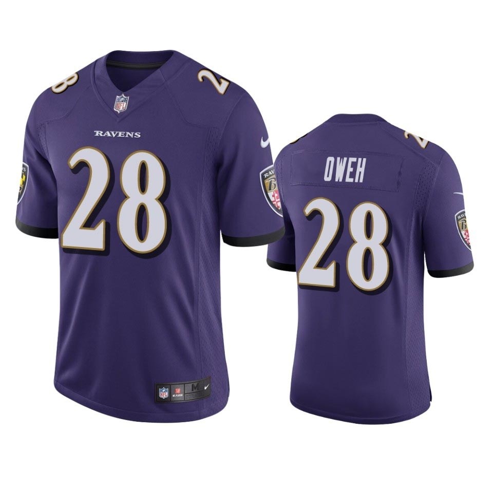 Men's Ravens #28 Jayson Oweh Purple Vapor Limited 2021 NFL Draft Jersey