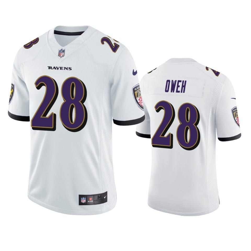 Men's Ravens #28 Jayson Oweh White Vapor Limited 2021 NFL Draft Jersey