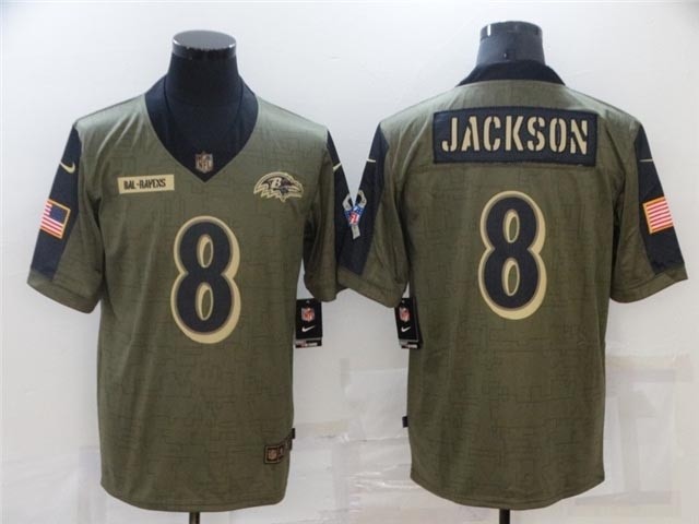 Baltimore Ravens #8 Lamar Jackson 2021 Olive Salute To Service Limited Jersey