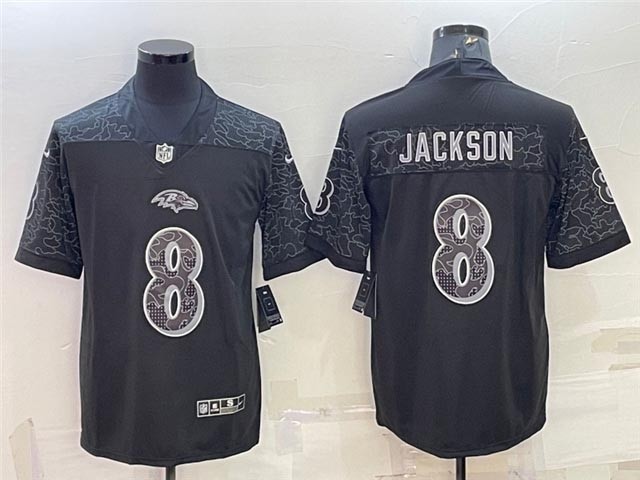 Men's Baltimore Ravens #8 Lamar Jackson Black Reflective Limited Stitched Football Jersey