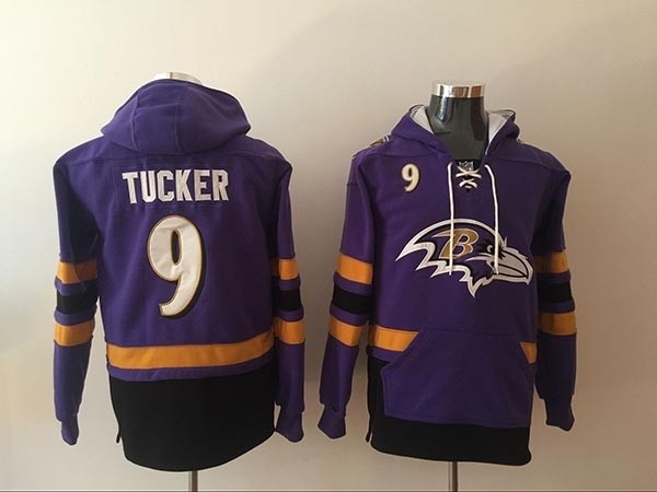 NFL Baltimore Ravens #9 Justin Tucker Purple All Stitched Hooded Sweatshirt