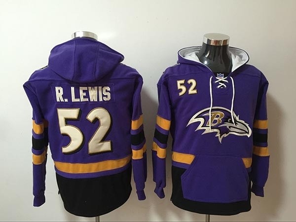 NFL Baltimore Ravens #52 Ray Lewis Purple All Stitched Hooded Sweatshirt