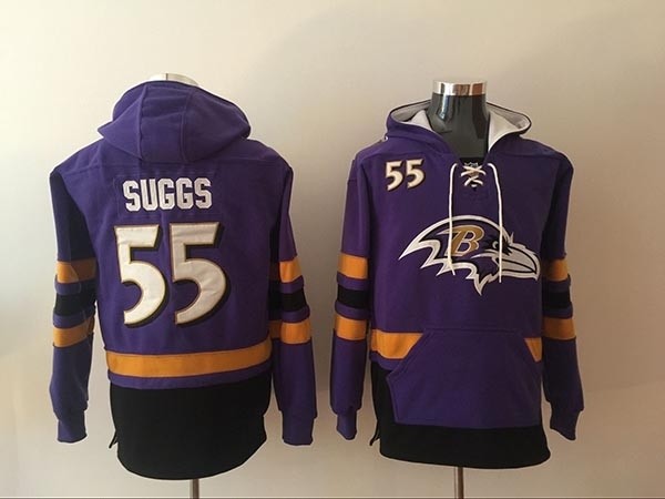 NFL Baltimore Ravens #55 Terrell Suggs Purple All Stitched Hooded Sweatshirt