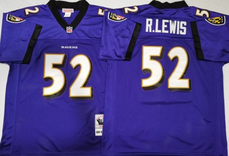 NFL Ravens #52 Ray Lewis Purple M&N Throwback Jersey