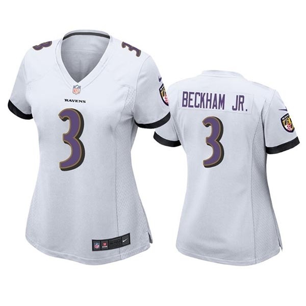 Women's Baltimore Ravens #3 Odell Beckham Jr. White Football Jersey(Run Small)