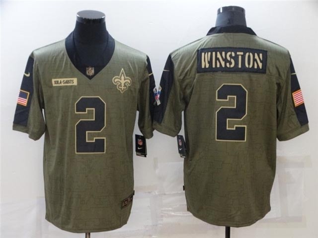 New Orleans Saints #2 Jameis Winston 2021 Olive Salute To Service Limited Jersey