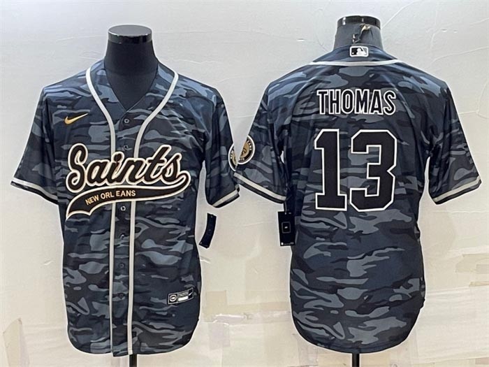 NFL New Orleans Saints #13 Michael Thomas Grey Camo With Patch Cool Base Stitched Baseball Jersey