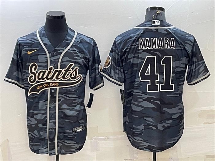 NFL New Orleans Saints #41 Alvin Kamara Grey Camo With Patch Cool Base Stitched Baseball Jersey