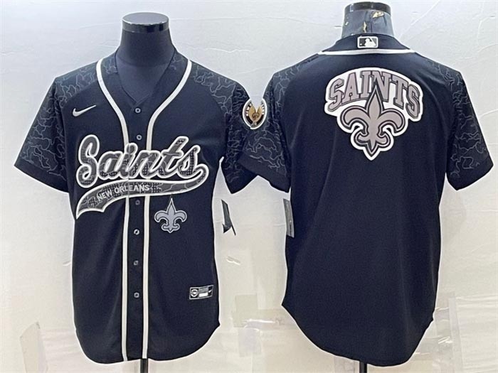 Men's New Orleans Saints Black Reflective Team Big Logo With Patch Cool Base Stitched Baseball Jersey