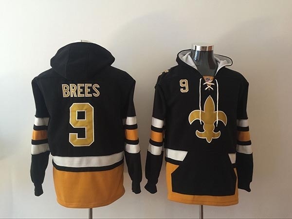 NFL New Orleans Saints #9 Drew Brees Black All Stitched Hooded Sweatshirt