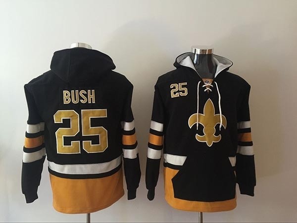 NFL New Orleans Saints #25 Reggie Bush Black All Stitched Hooded Sweatshirt