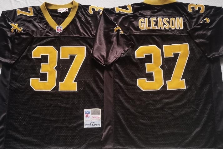 NFL New Orleans Saints #37 Steve Gleason Black with Gold Word Throwback Jersey