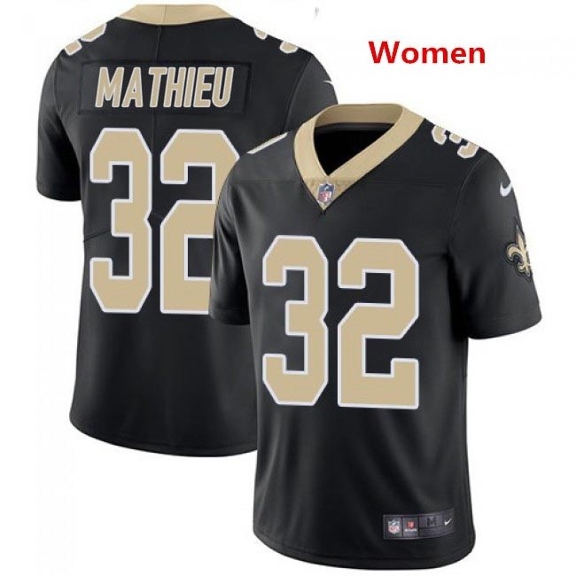 Women's New Orleans Saints #32 Tyrann Mathieu Black Jersey