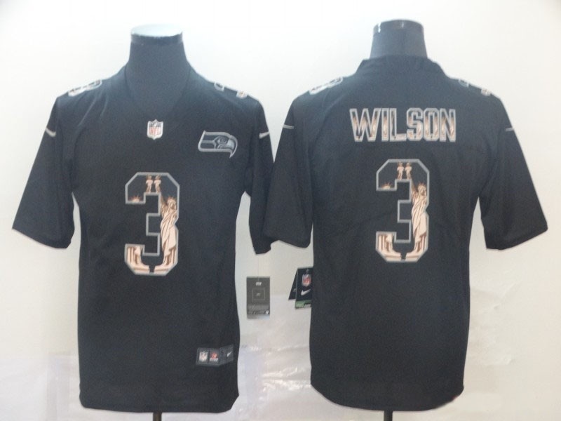 NFL Seattle Seahawks #3  Russell Wilson Black Statue Of Liberty Limited Jersey