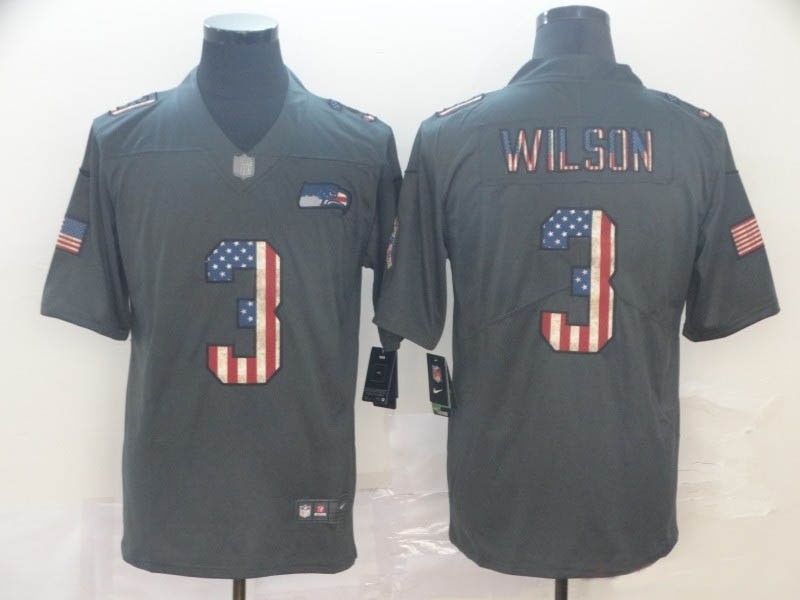 NFL Seattle Seahawks #3 Russell Wilson Grey Salute To Service USA Flag Fashion Limited Jersey