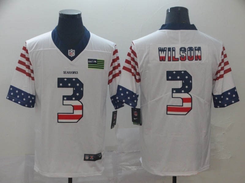 NFL Seattle Seahawks #3 Russell Wilson White Salute To Service USA Flag Fashion Limited Jersey