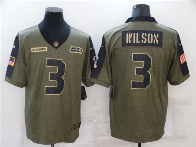 Seattle Seahawks #3 Russell Wilson 2021 Olive Salute To Service Limited Jersey